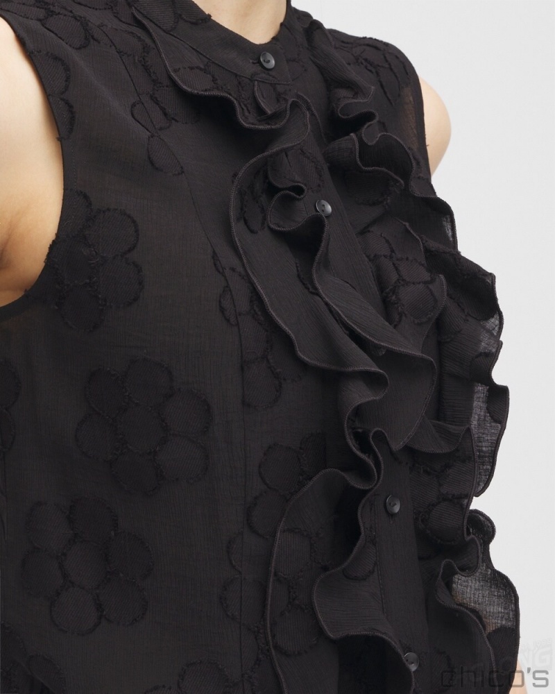 Chico's Black Label Ruffle Blouse Blouses & Shirts Black | 087-HUIALS