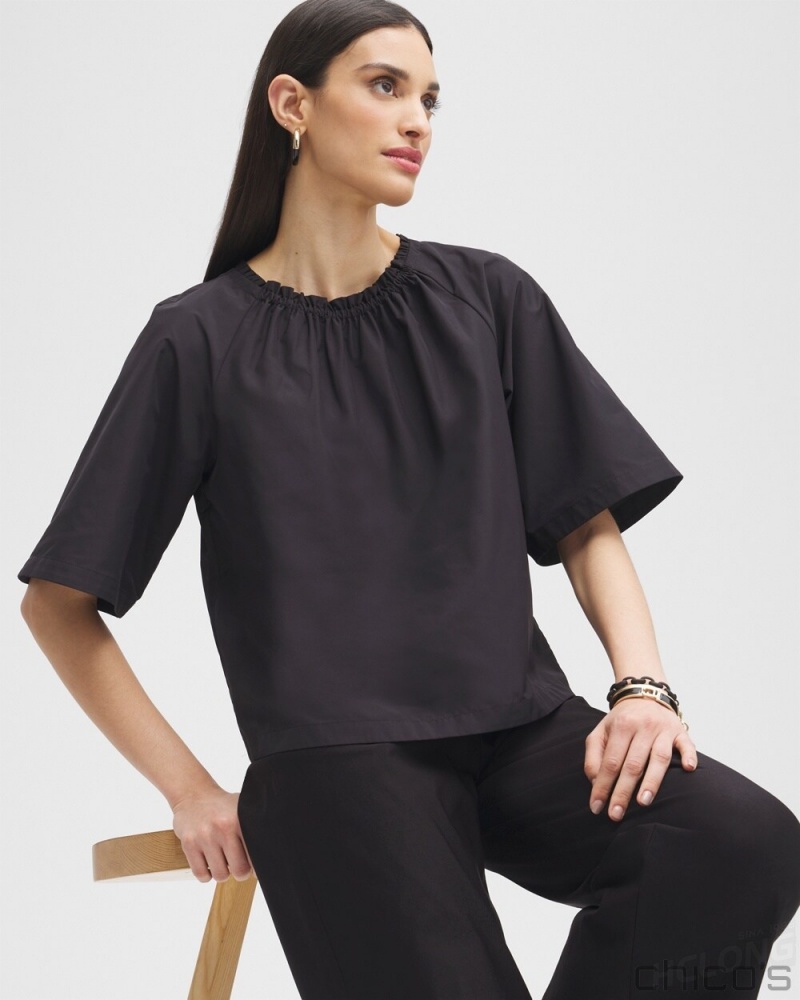 Chico's Black Label Smock Neck Blouse Blouses & Shirts Black | 980-TQXBAV