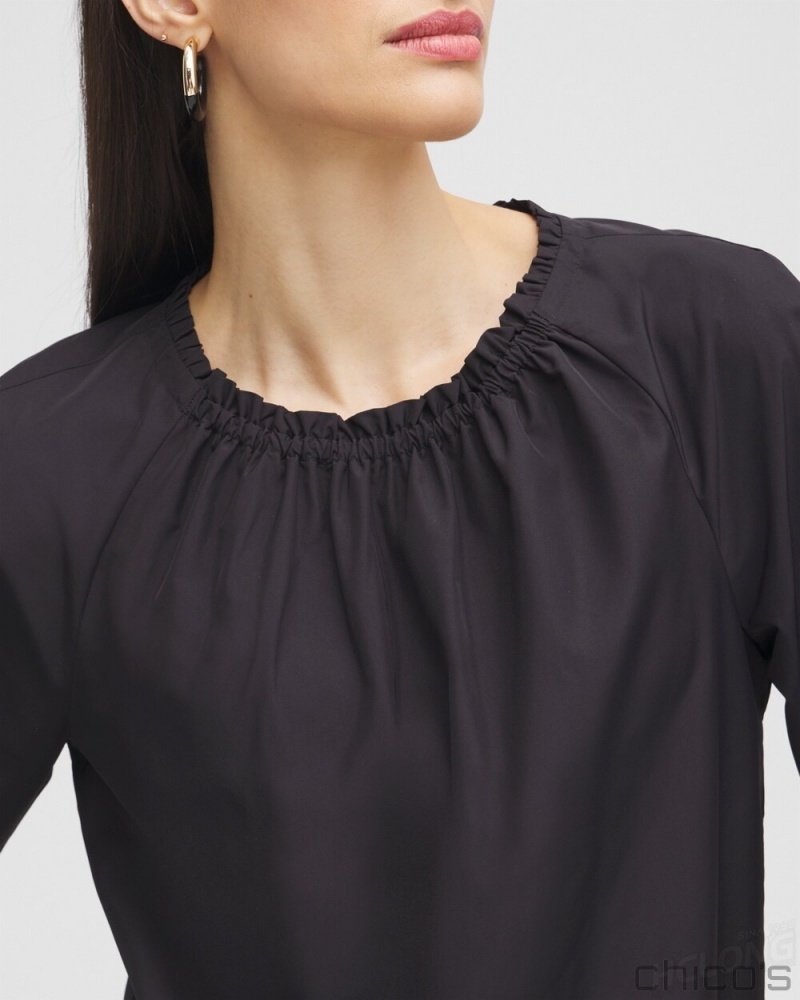 Chico's Black Label Smock Neck Blouse Blouses & Shirts Black | 980-TQXBAV