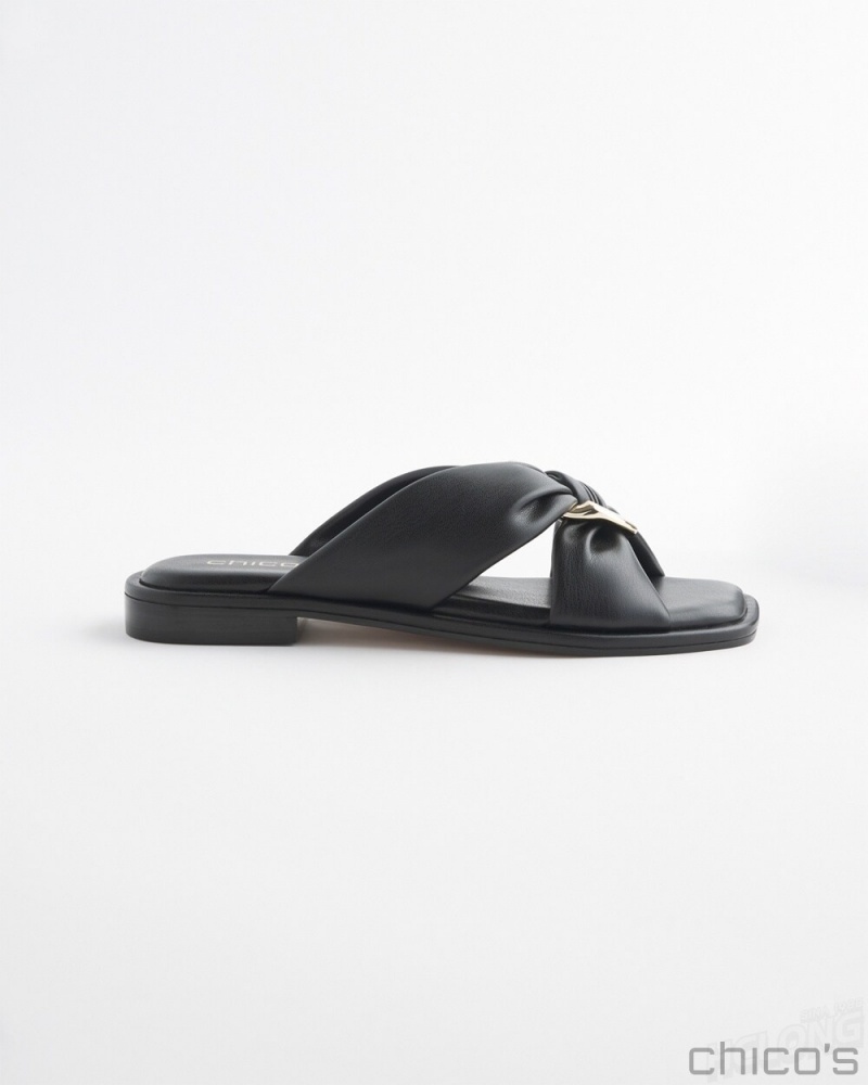 Chico's Black Leather Sandals Shoes Black | 025-BMGPYT