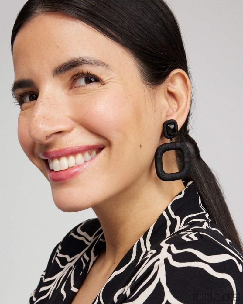 Chico's Black Square Hoops Earrings Black | 193-YJKLCN