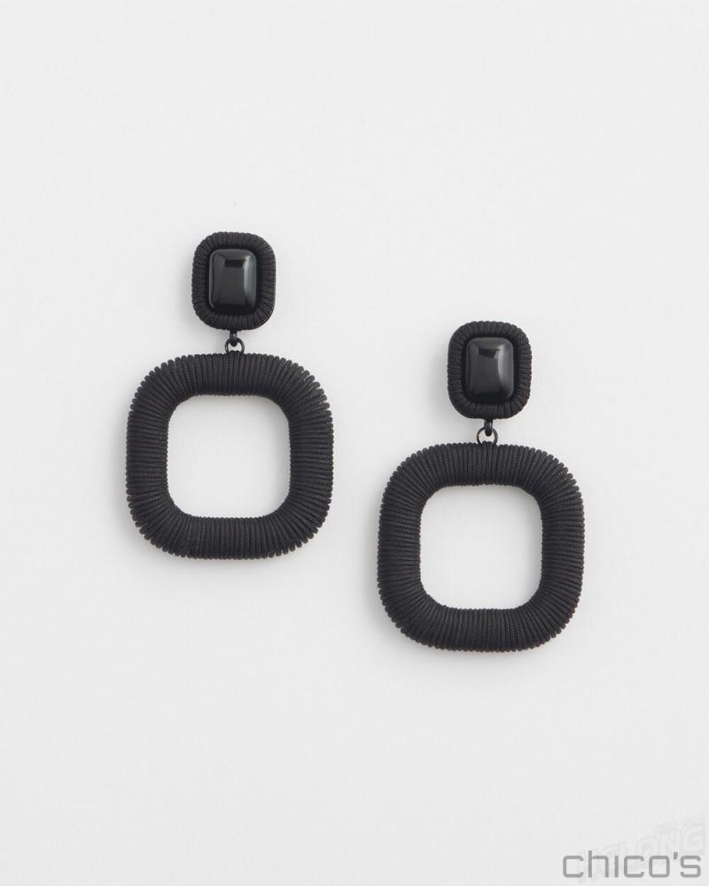 Chico\'s Black Square Hoops Earrings Black | 193-YJKLCN