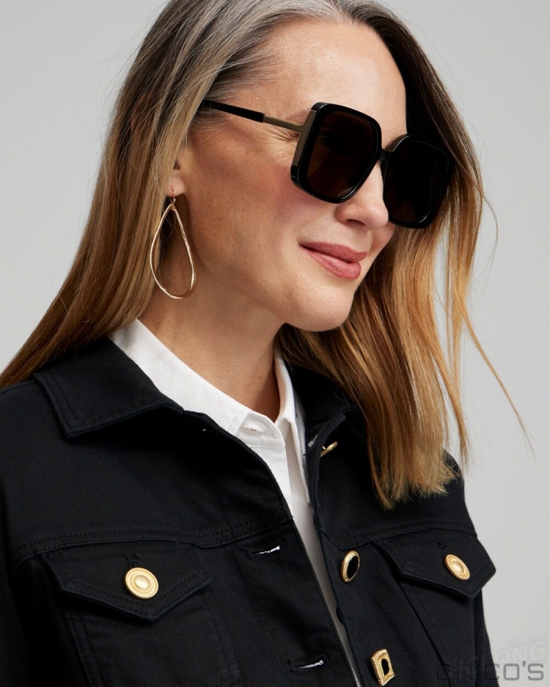 Chico's Black Square Sunglasses Eyewear Black | 248-KXAGCD