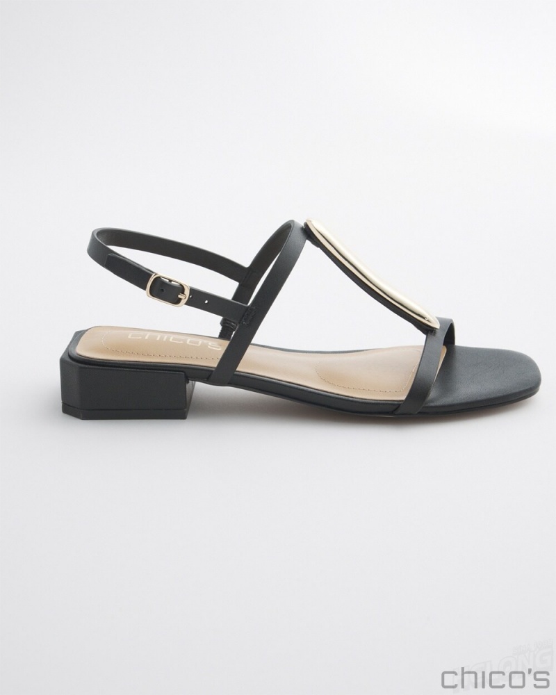 Chico's Black T-Strap Sandals Shoes Black | 436-TPJNMR