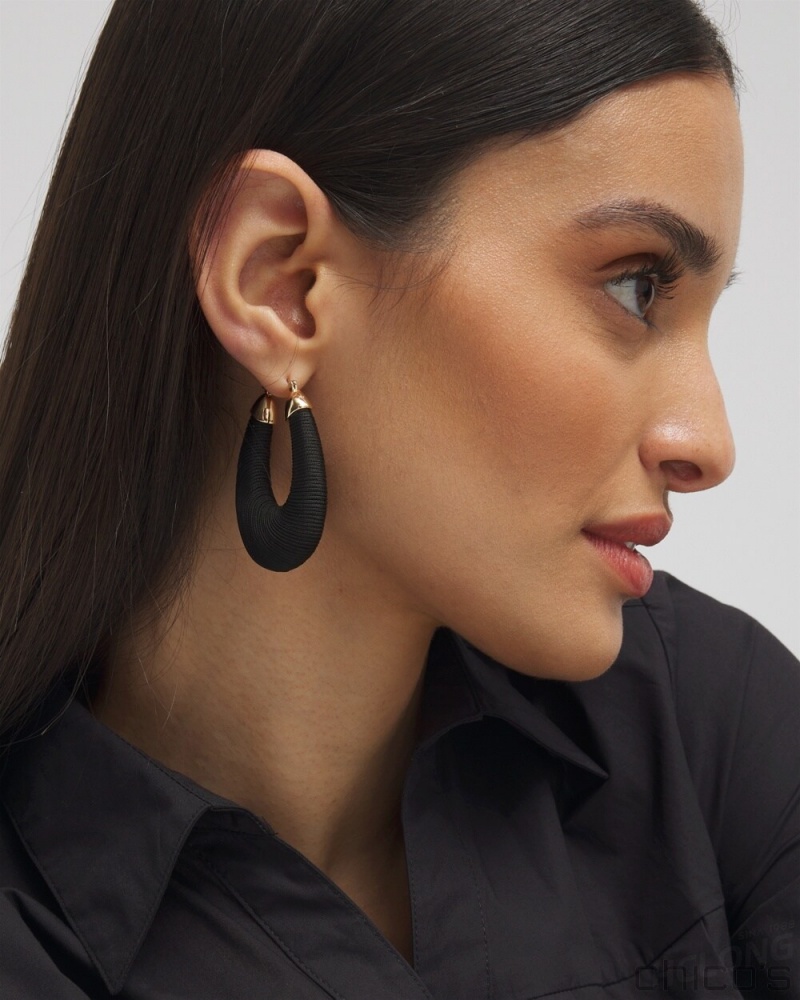 Chico's Black Thread Wrapped Hoops Earrings Black | 309-WQCTDJ