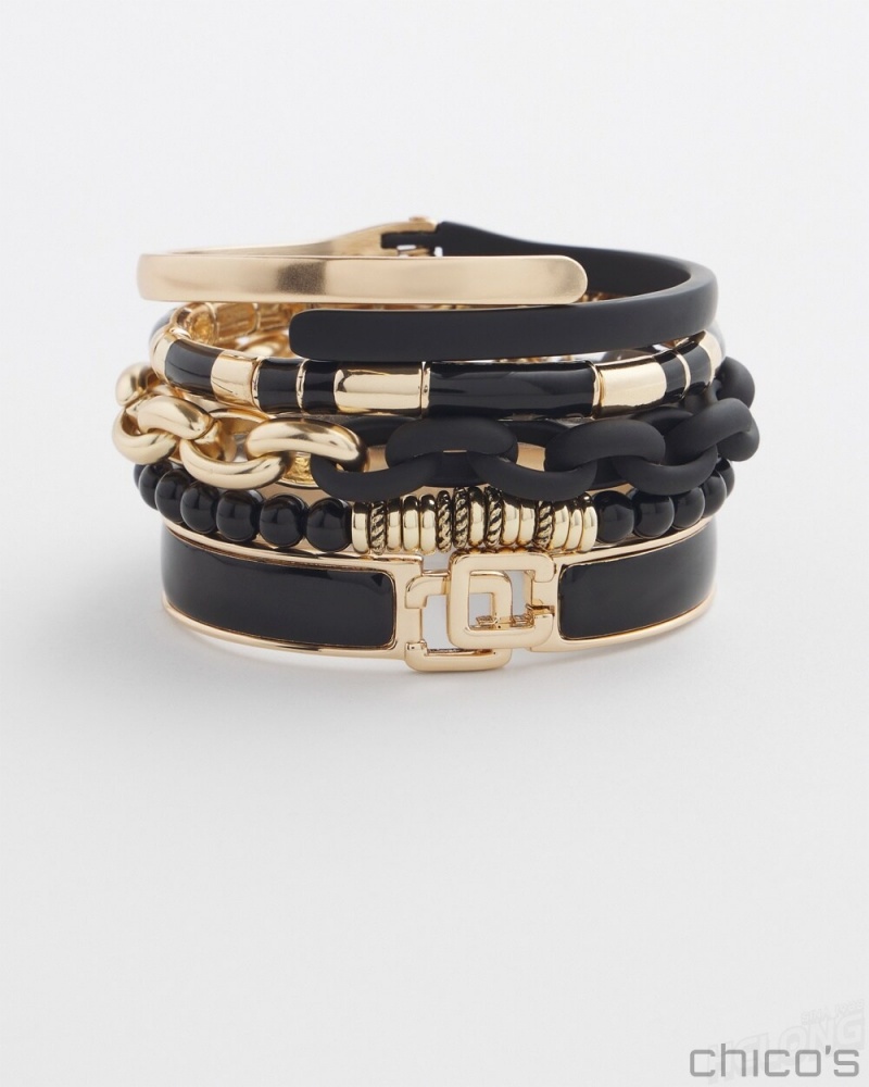 Chico's Black Two Tone Link Bracelet Bracelets Black | 842-XOFQIW