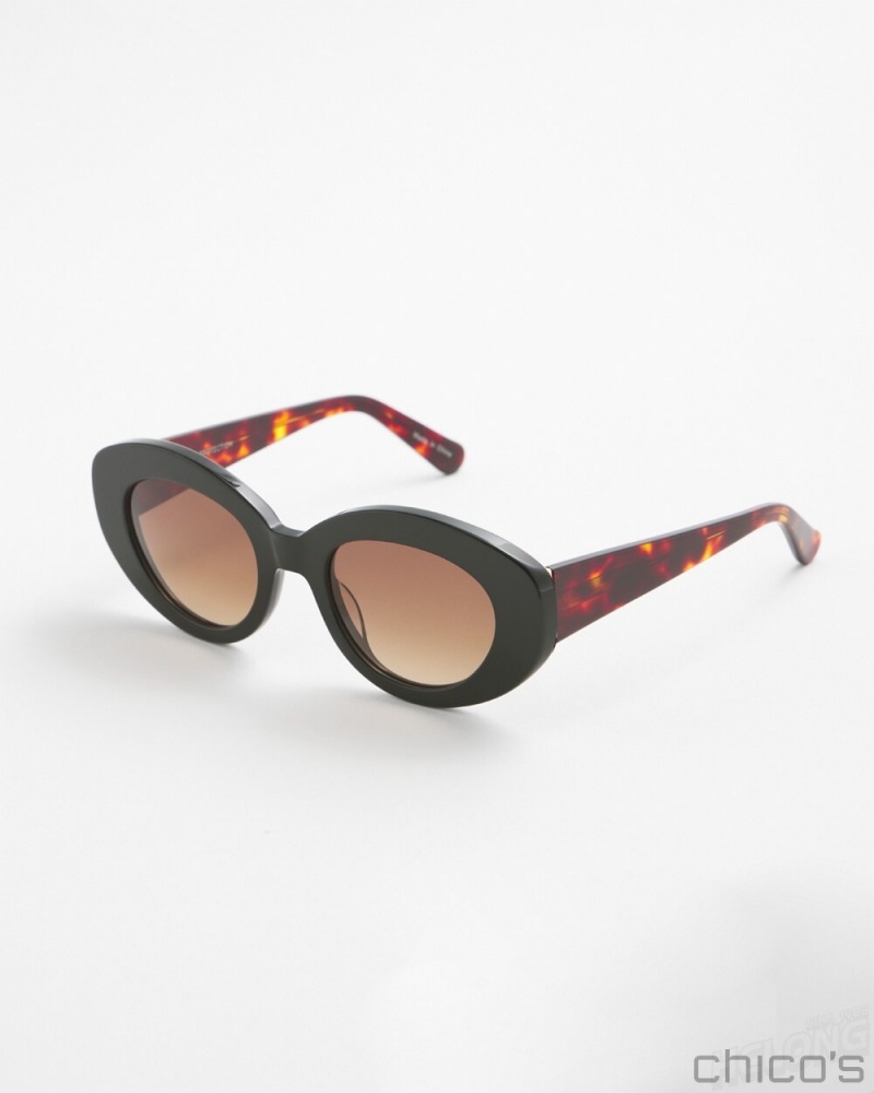 Chico's Black & Tort Print Sunglasses Eyewear Black | 086-GENURB