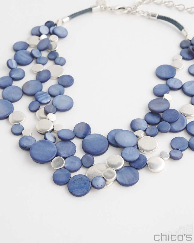 Chico's Blue Shell Multistrand Necklace Necklaces Blue Multi | 574-UMOZJY