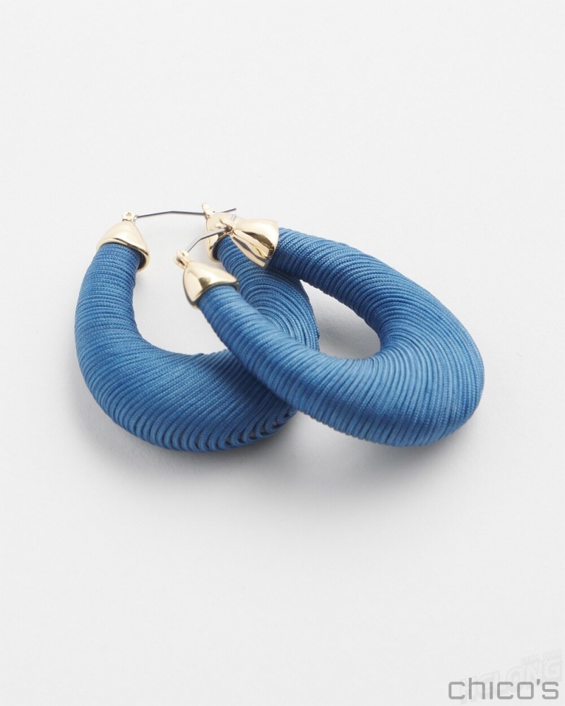 Chico's Blue Thread Wrapped Hoops Earrings French Blue | 315-QFDYRO