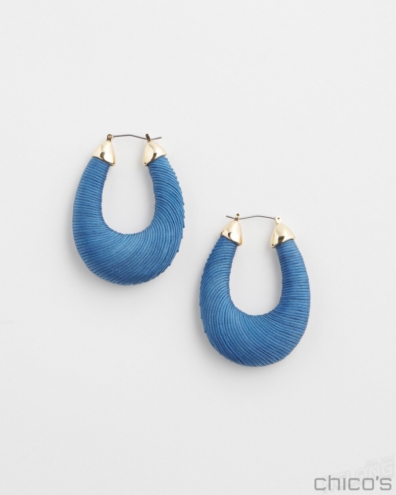 Chico\'s Blue Thread Wrapped Hoops Earrings French Blue | 315-QFDYRO