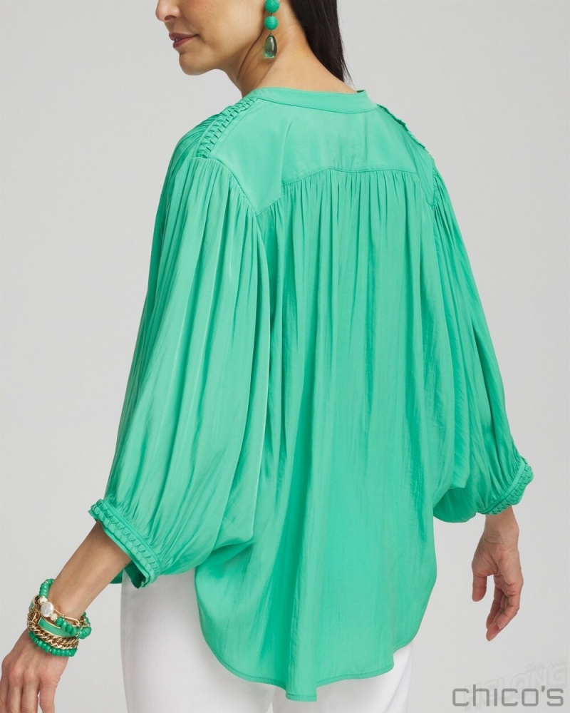 Chico's Braided Detail Top Blouses & Shirts GRASSY GREEN | 580-NVYWAK