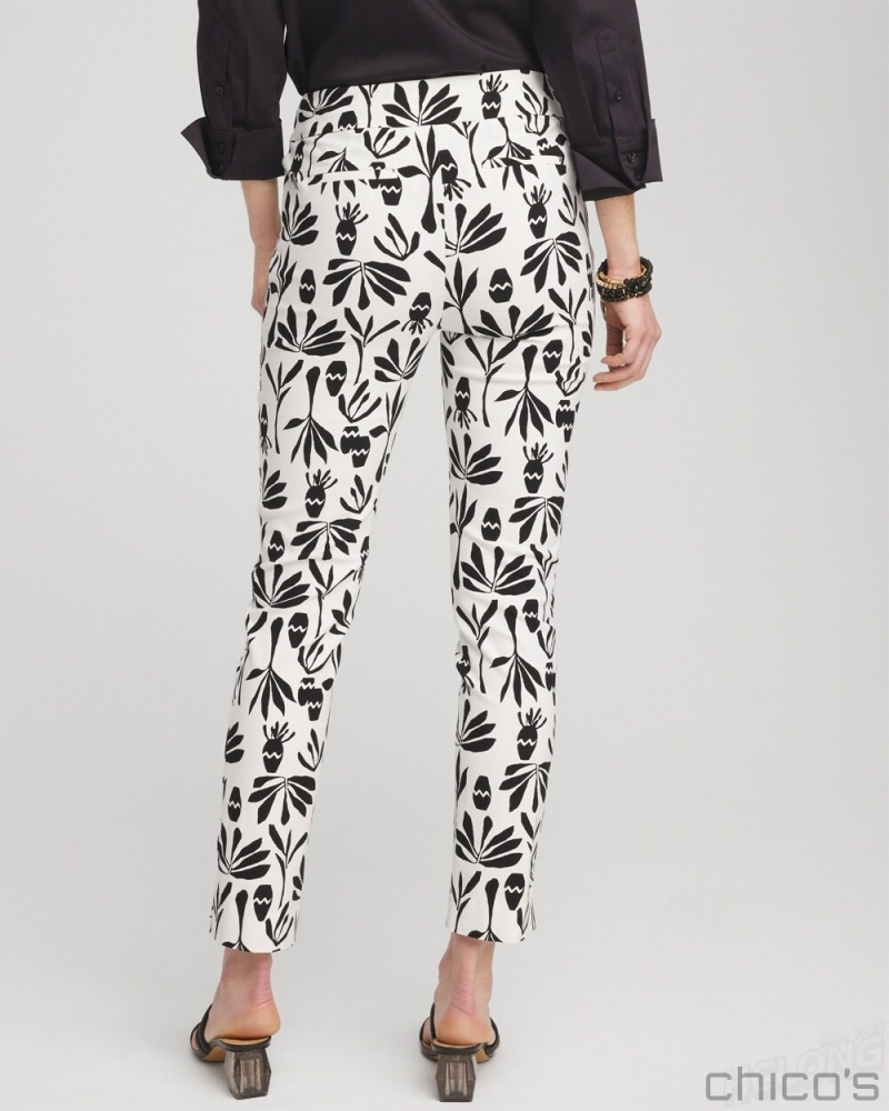 Chico's Brigitte Artisan Print Ankle Pants Pants Alabaster/Black | 964-DJLFEI