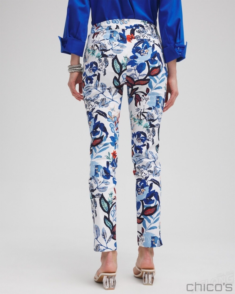 Chico's Brigitte Cool Floral Ankle Pants Pants Alabaster/Classic Navy | 016-FBCVNZ