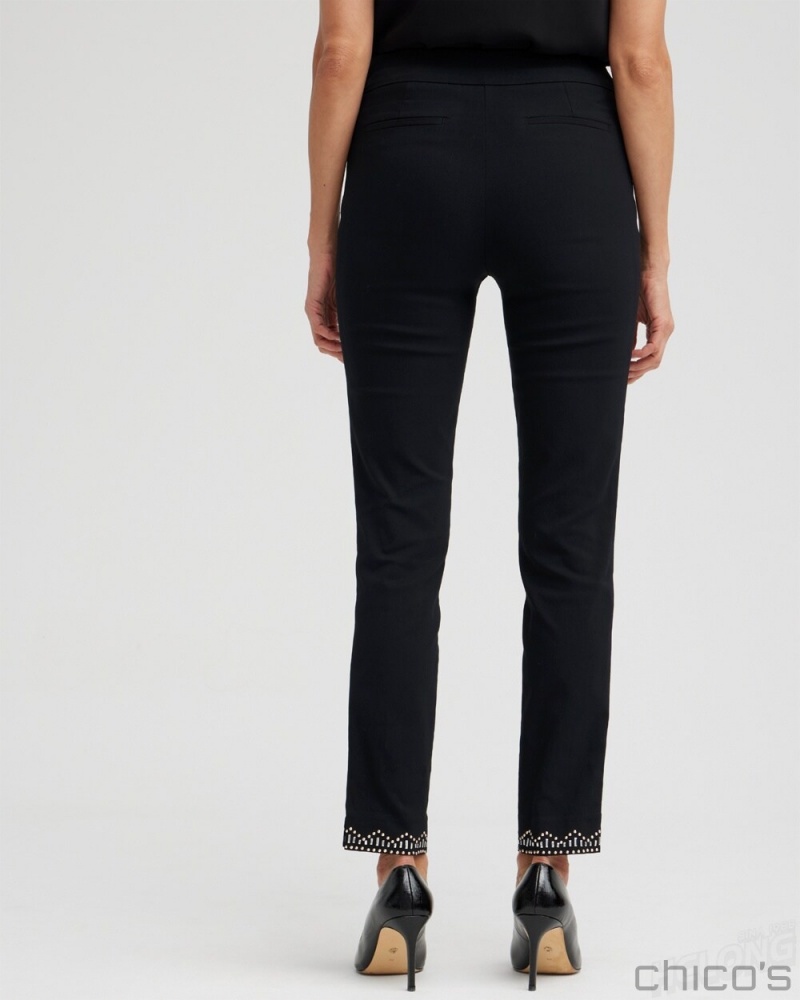 Chico's Brigitte Embellished Hem Ankle Pants Pants Black | 203-BSGEZC