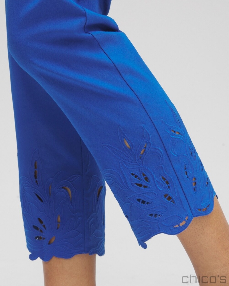 Chico's Brigitte Embroidered Slim Cropped Pants Pants Intense Azure | 098-XVQDBN