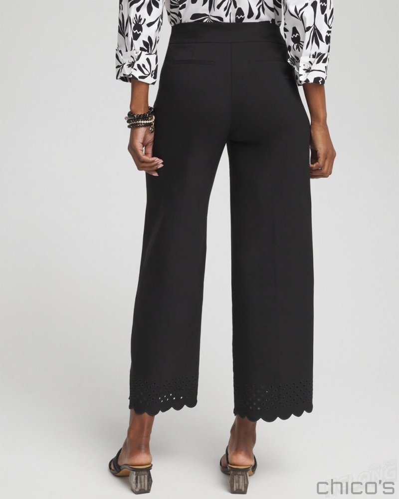 Chico's Brigitte Embroidered Wide Leg Cropped Pants Pants Black | 164-VUHPYF