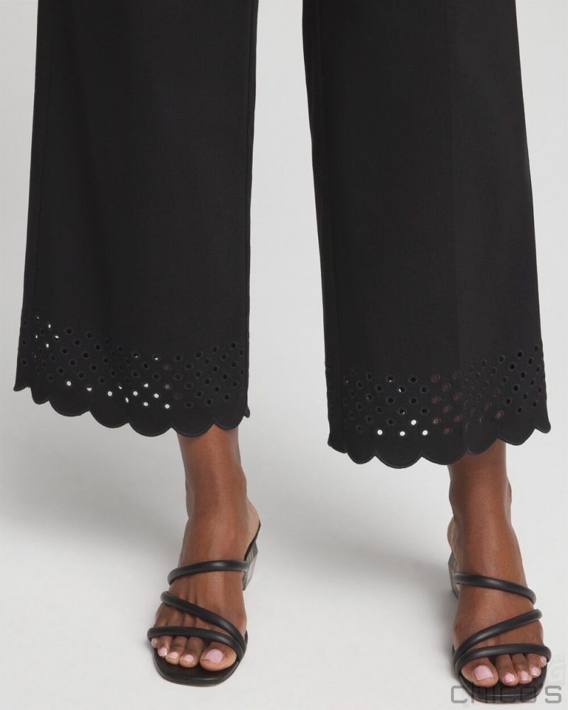 Chico's Brigitte Embroidered Wide Leg Cropped Pants Pants Black | 164-VUHPYF