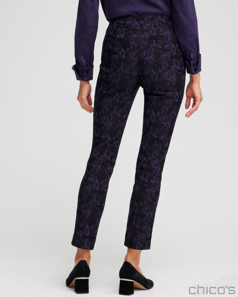 Chico's Brigitte Floral Ankle Pants Pants Black And Purple | 125-MSOGJE