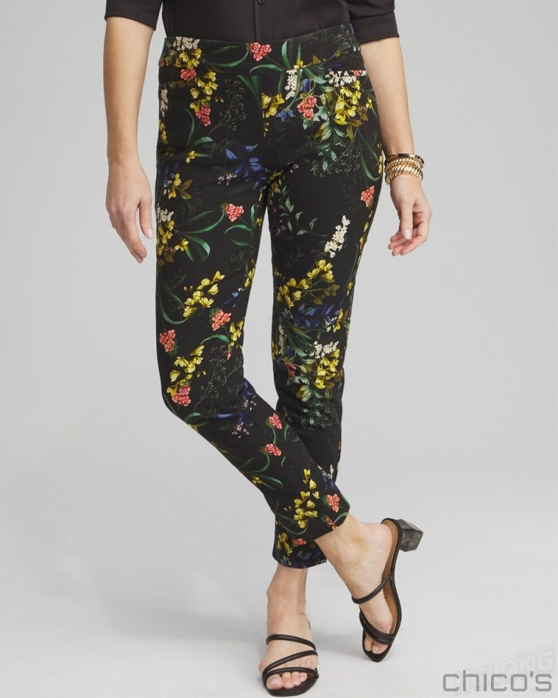 Chico's Brigitte Floral Ankle Pants Pants Black And Green | 495-EMPGKA