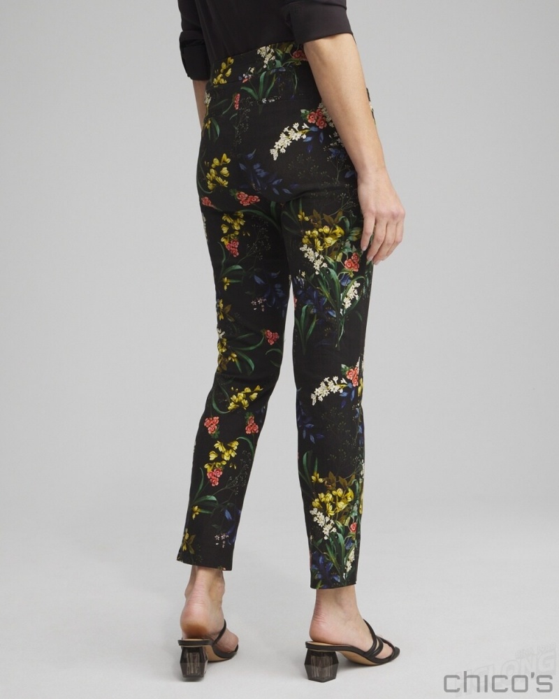 Chico's Brigitte Floral Ankle Pants Pants Black And Green | 495-EMPGKA