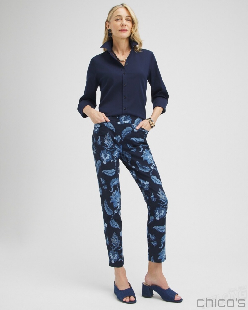 Chico's Brigitte Floral Ankle Pants Pants Classic Navy | 647-VUCATR