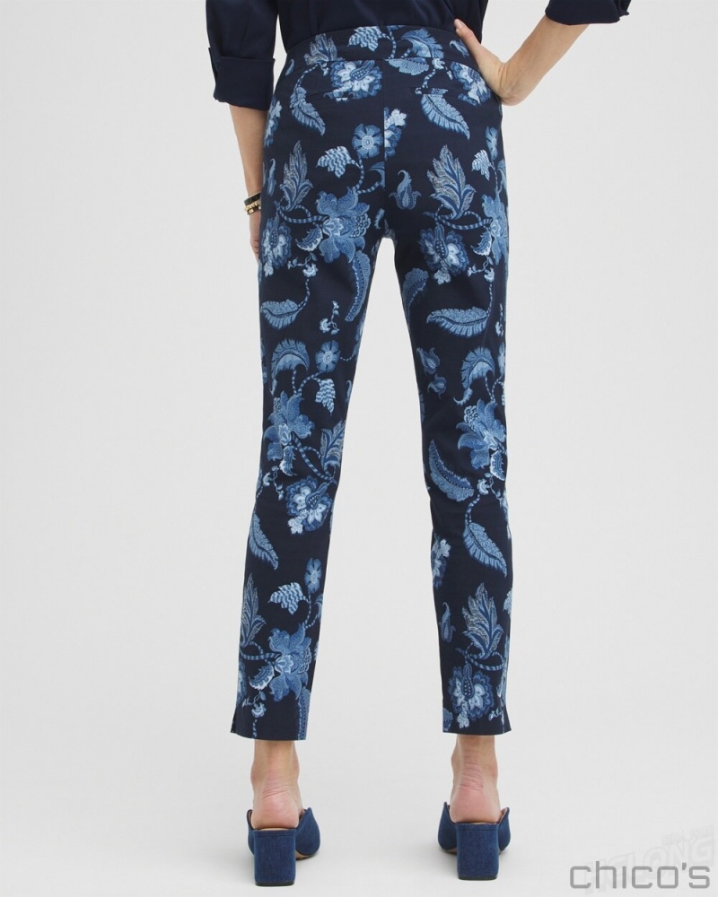 Chico's Brigitte Floral Ankle Pants Pants Classic Navy | 647-VUCATR