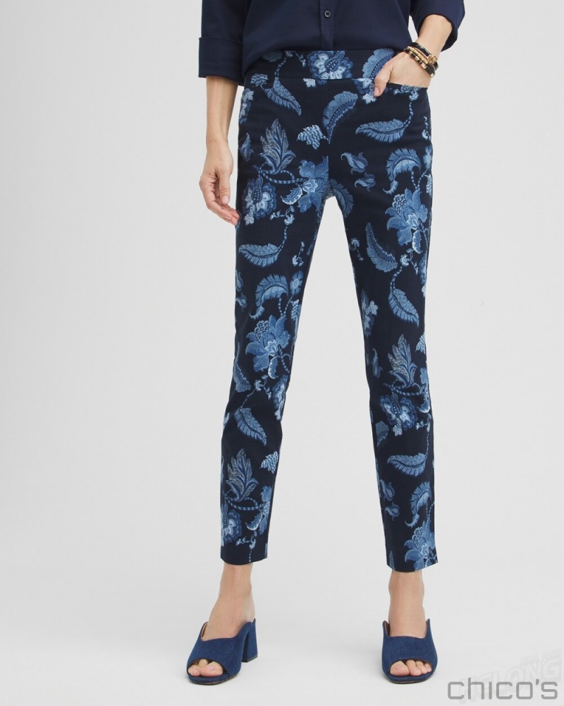 Chico\'s Brigitte Floral Ankle Pants Pants Classic Navy | 647-VUCATR