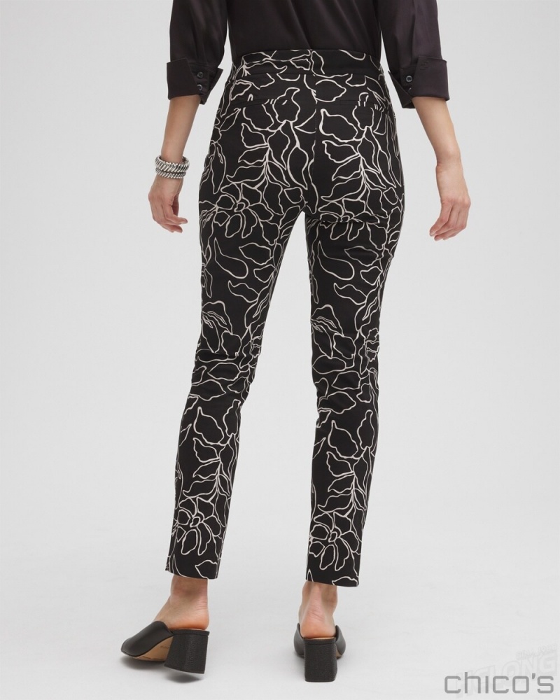 Chico's Brigitte Floral Print Ankle Pants Pants Black/Smokey Taupe | 781-TZRQCP