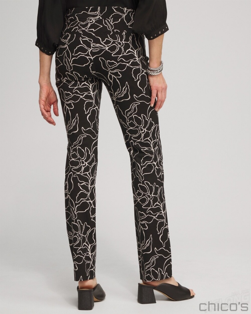 Chico's Brigitte Floral Print Pants Pants Black/Smokey Taupe | 761-KHAUFG