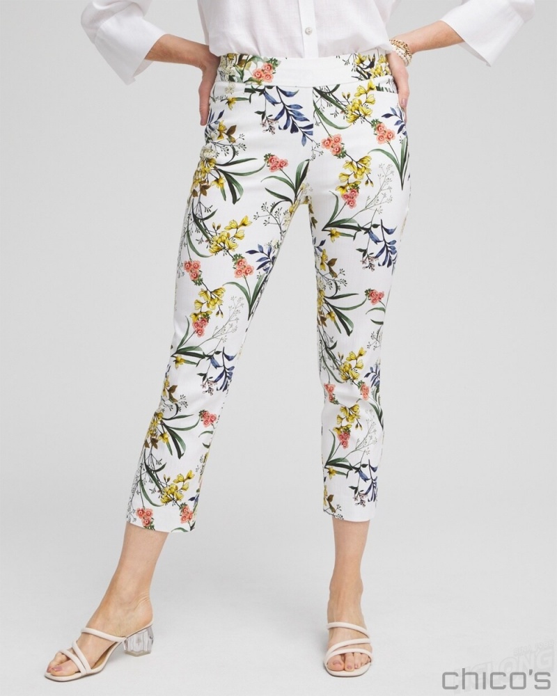 Chico's Brigitte Floral Slim Cropped Pants Pants Alabaster | 872-PSFRTA