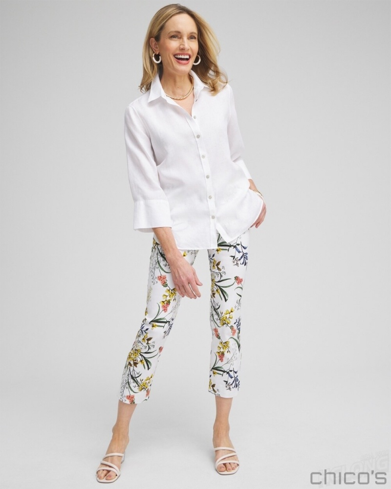 Chico's Brigitte Floral Slim Cropped Pants Pants Alabaster | 872-PSFRTA