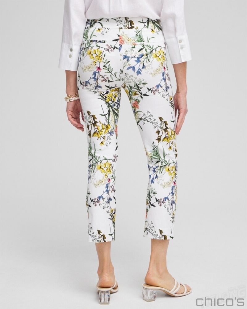 Chico's Brigitte Floral Slim Cropped Pants Pants Alabaster | 872-PSFRTA