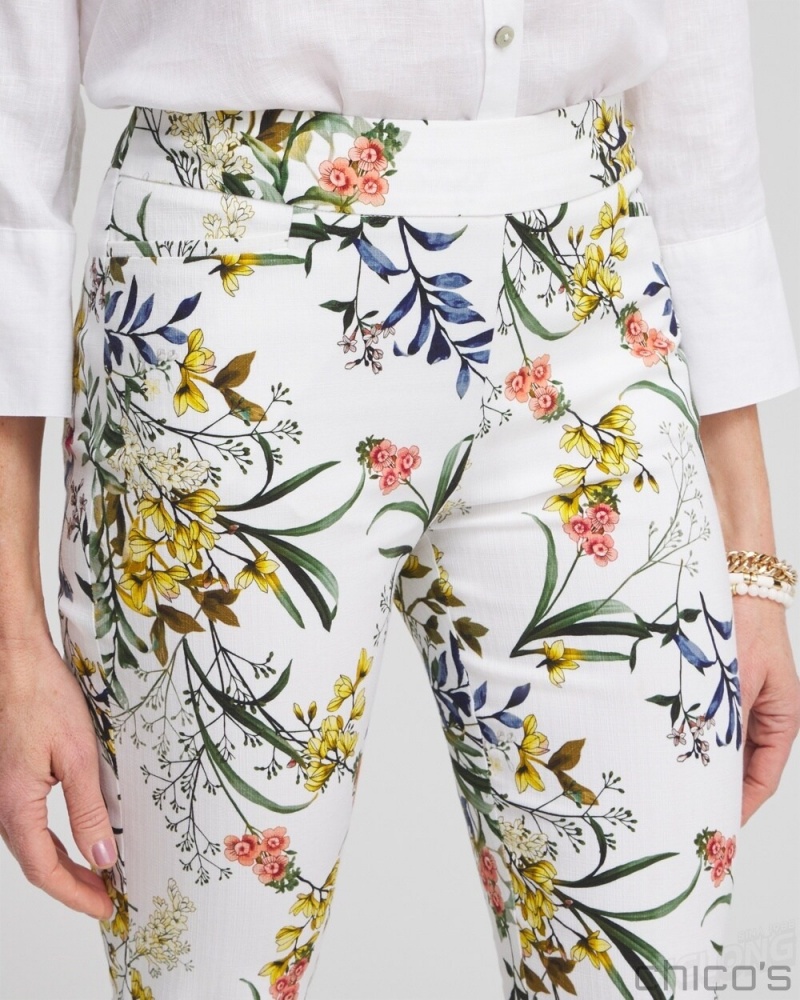 Chico's Brigitte Floral Slim Cropped Pants Pants Alabaster | 872-PSFRTA