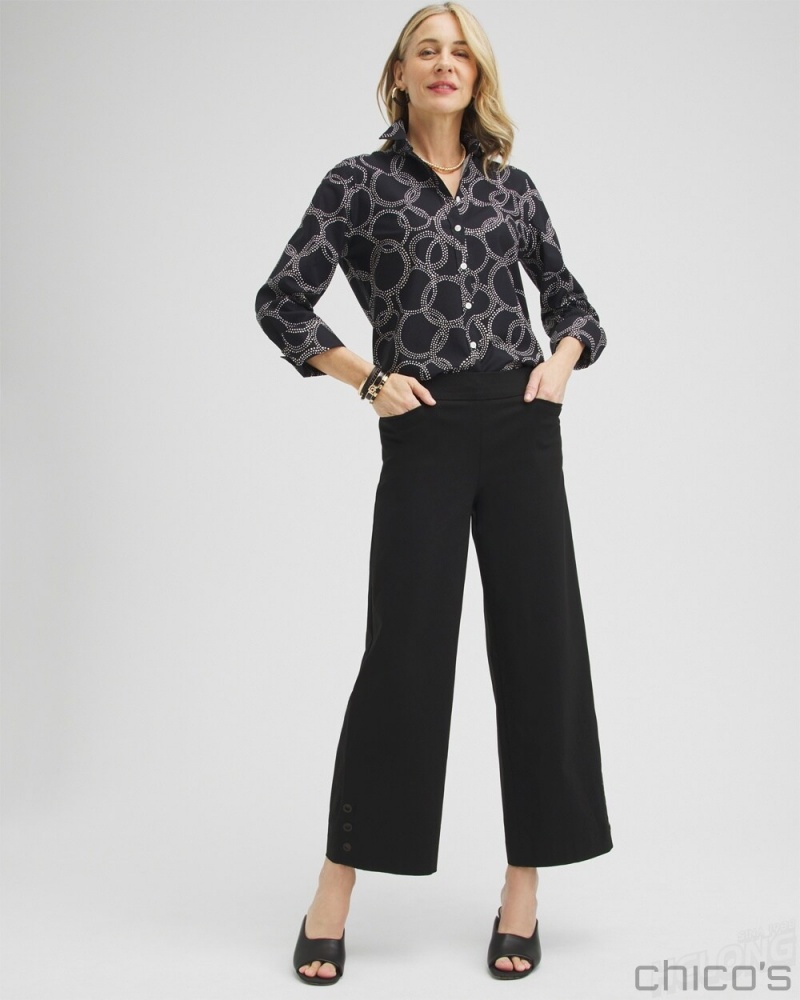 Chico's Brigitte Grommet Wide Leg Pants Pants Black | 506-MAUQIF