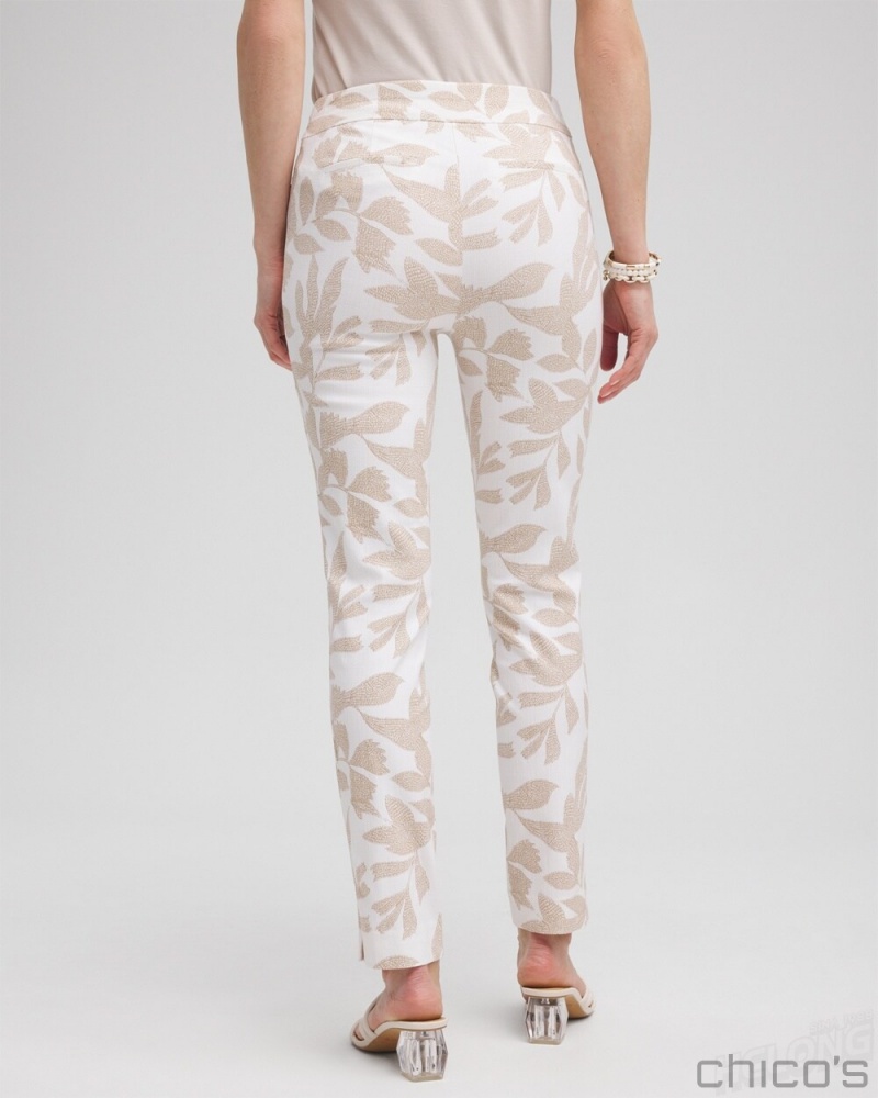 Chico's Brigitte Leaf Etch Ankle Pants Pants Alabaster/Sycamore | 736-LDXFZP