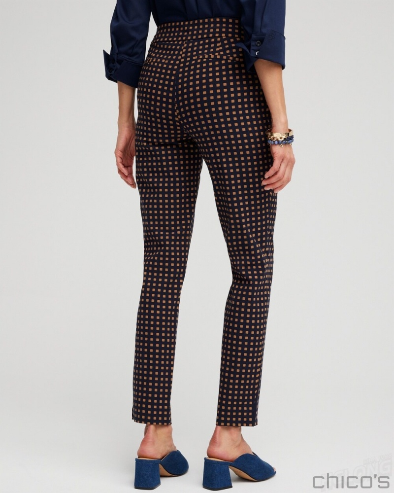 Chico's Brigitte Square Dot Ankle Pants Pants Classic Navy/Briar Brown | 436-FQKWHC