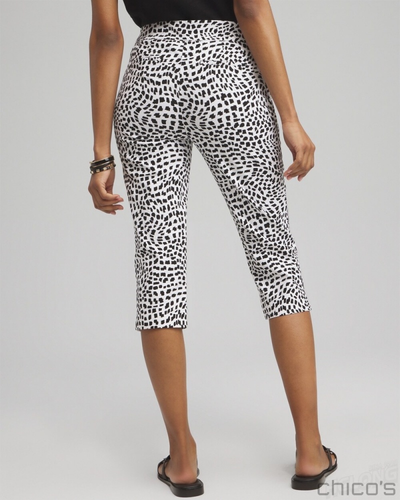 Chico's Brigitte Square Print Capris Pants Alabaster | 936-NFMIRT