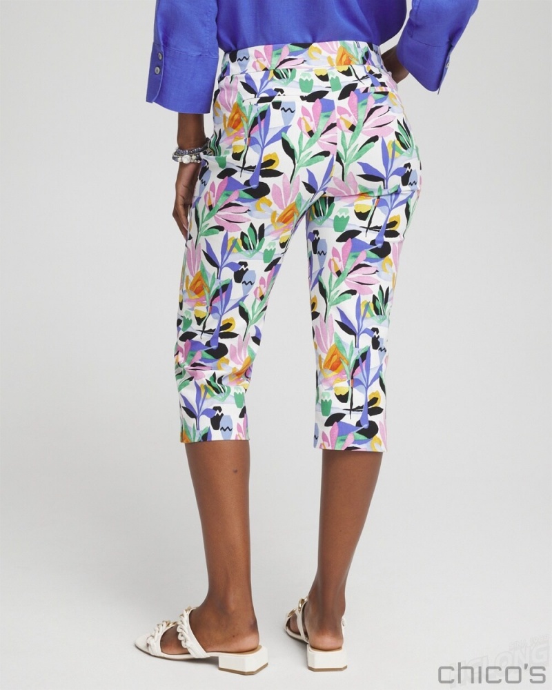 Chico's Brigitte Tropical Print Capris Pants Alabaster | 869-NFGMZU