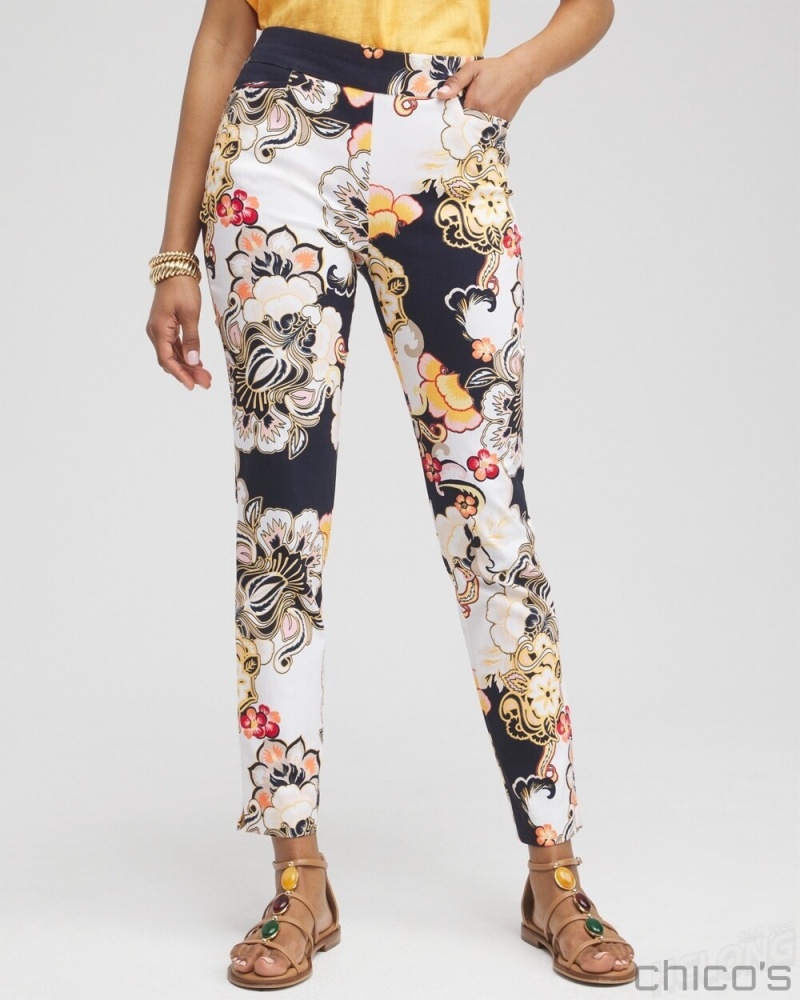 Chico's Brigitte Warm Floral Ankle Pants Pants Alabaster | 146-ZFTBNQ