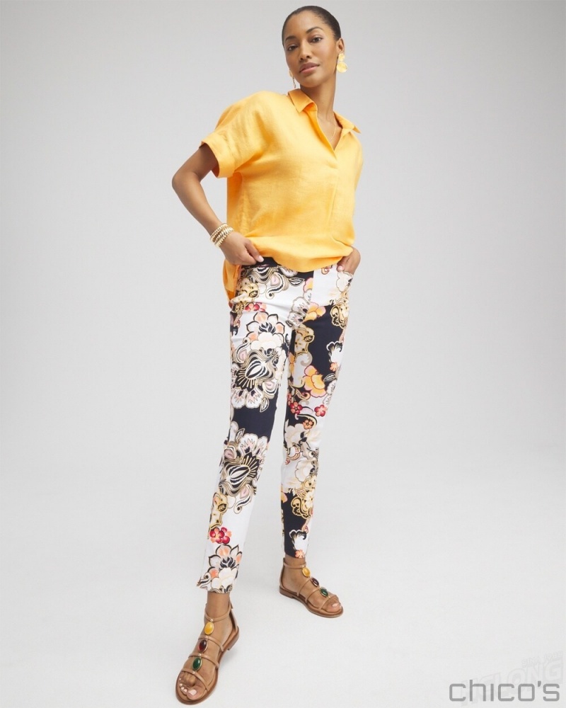 Chico's Brigitte Warm Floral Ankle Pants Pants Alabaster | 146-ZFTBNQ