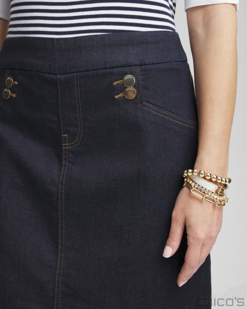 Chico's Button Detail Pull-on Denim Skort Jeans & Denim CRESTONE PEAK RINSE | 943-QGAJPH