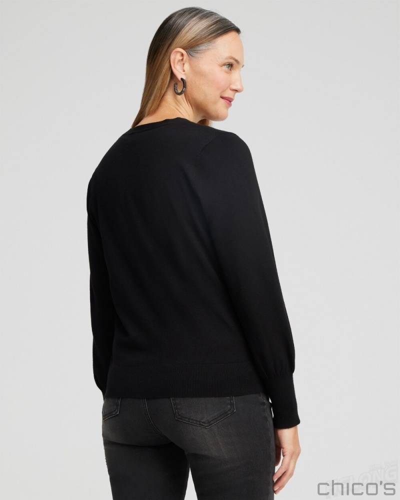 Chico's Button Front Cardigan Sweaters Black | 043-MDTHAC