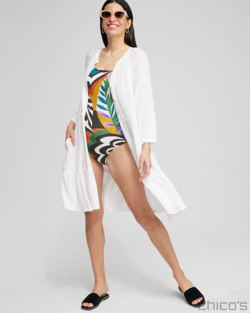 Chico's Button Front Swim Coverup Swim Alabaster | 134-TUFBZQ