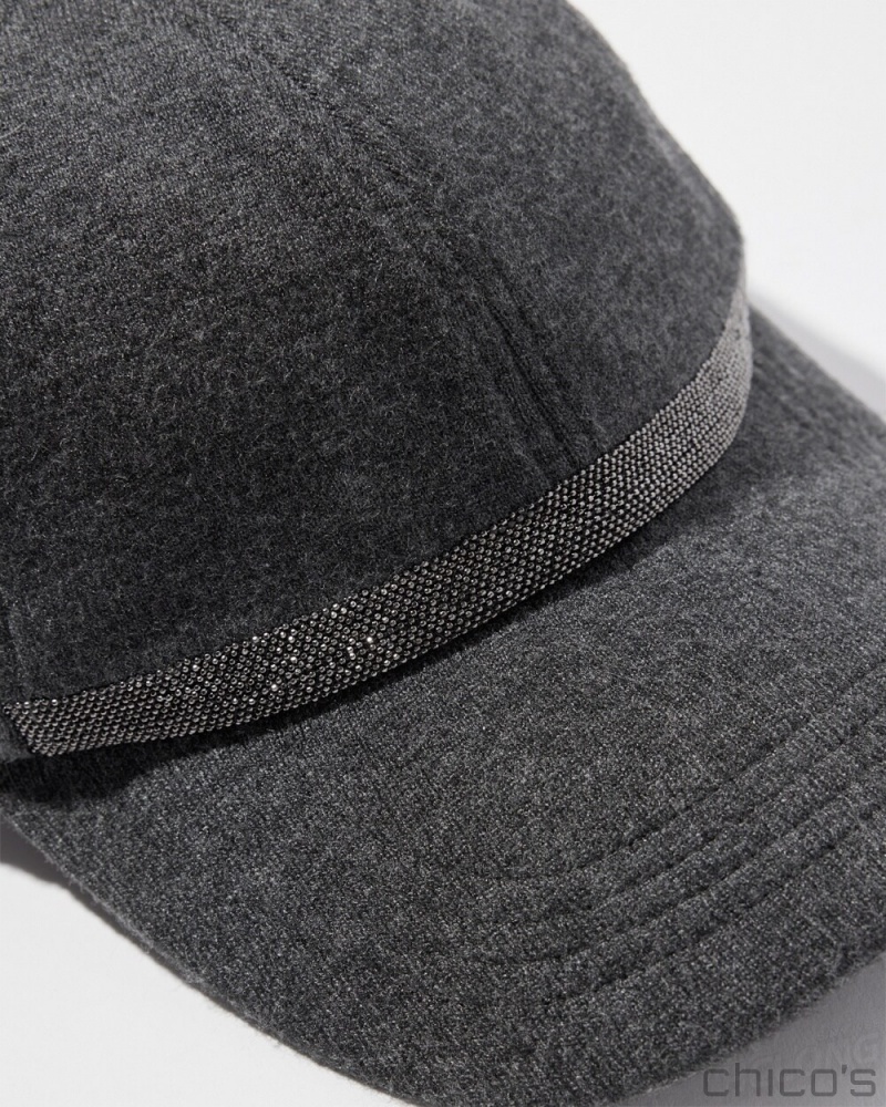 Chico's Cashmere Blend Baseball Cap Hats Graphite Heather Gray | 106-CLKGRZ