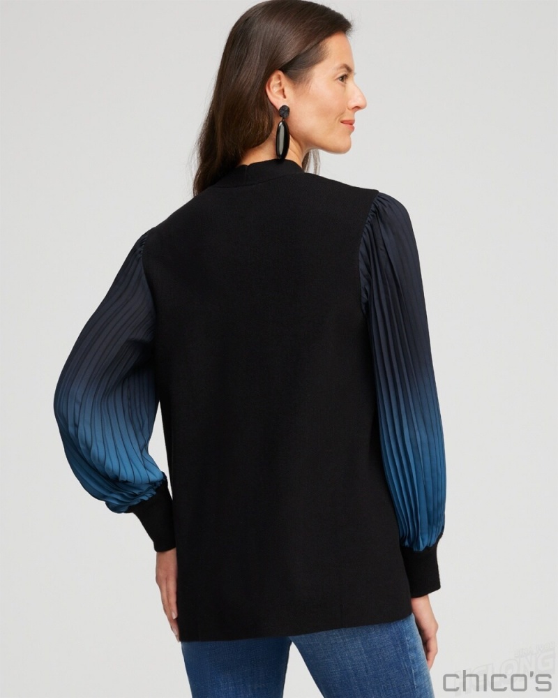 Chico's Cashmere Blend Pleated Cardigan Sweaters Black | 351-MHANZP