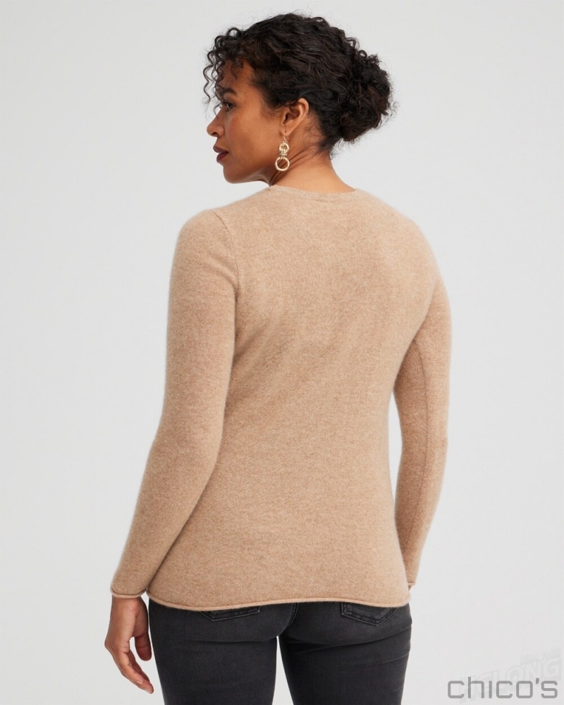 Chico's Cashmere Crew Neck Sweater Sweaters Camel | 072-QGNMKW