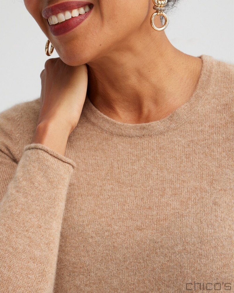 Chico's Cashmere Crew Neck Sweater Sweaters Camel | 072-QGNMKW