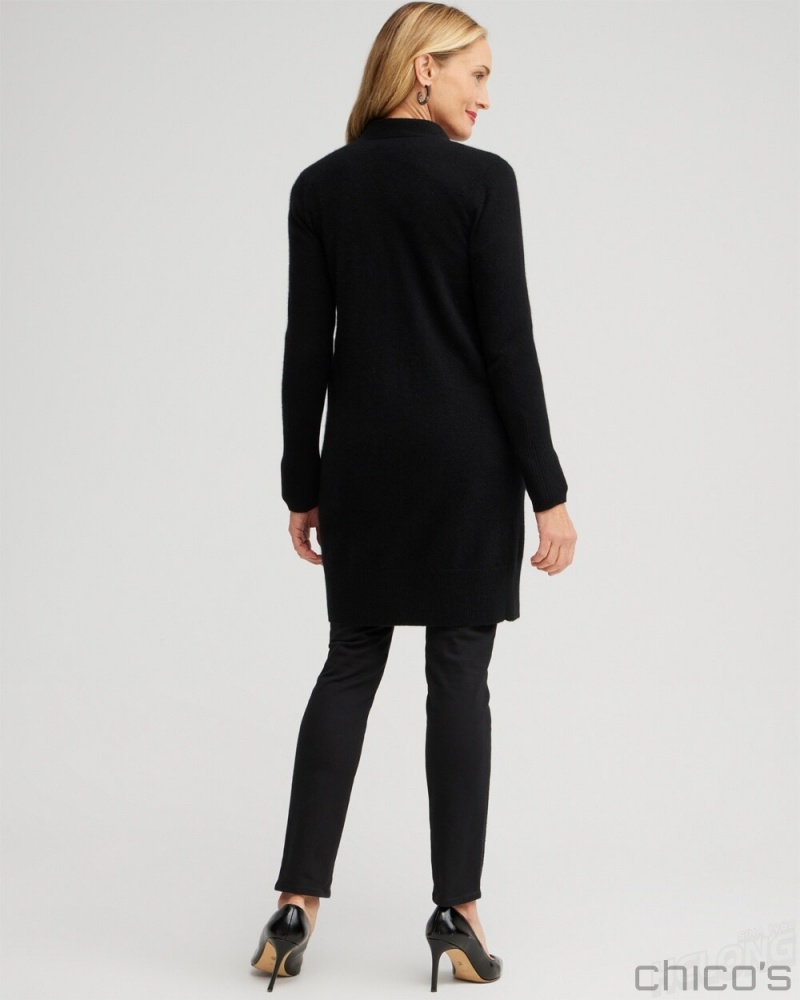 Chico's Cashmere Duster Cardigan Sweater Sweaters Black | 023-JUTSWC