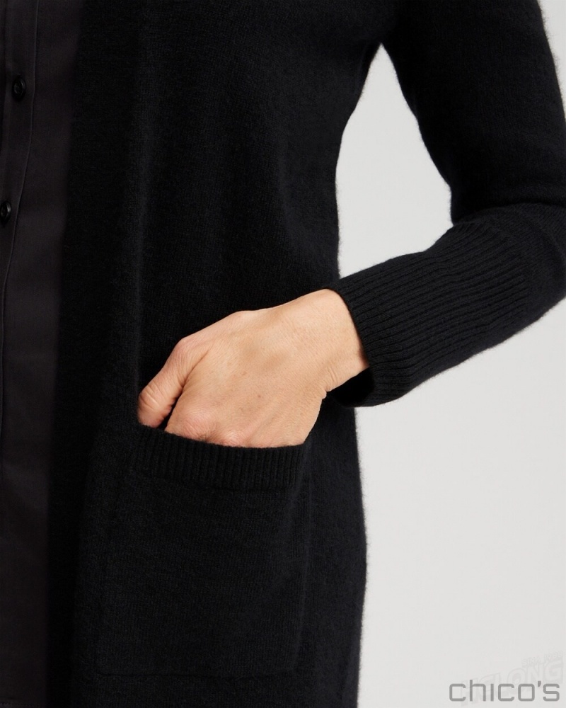 Chico's Cashmere Duster Cardigan Sweater Sweaters Black | 023-JUTSWC