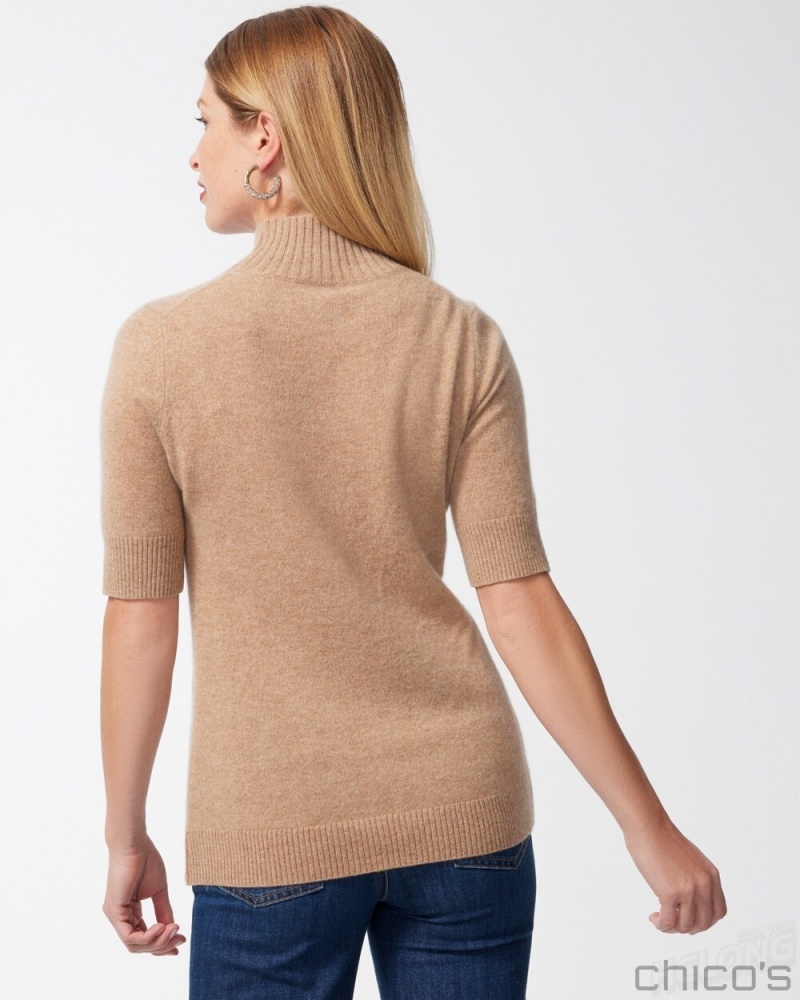 Chico's Cashmere Elbow Sleeve Pullover Sweater Sweaters Camel | 671-JWEVGP